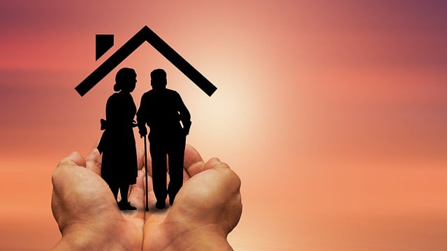 *Plan for Retirement in 5 Years*—An elderly couple under a protective roof held by two open hands, silhouetted against a sunset, symbolizing financial security, retirement planning, and long-term stability.