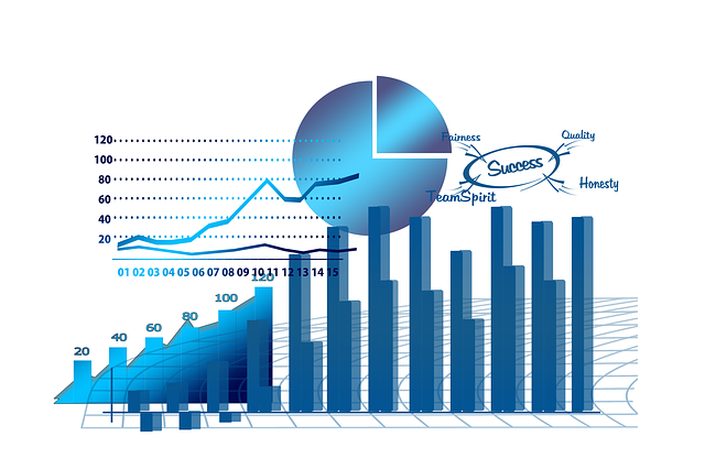 "Bar and line graphs alongside a pie chart, symbolizing data analysis and teamwork."