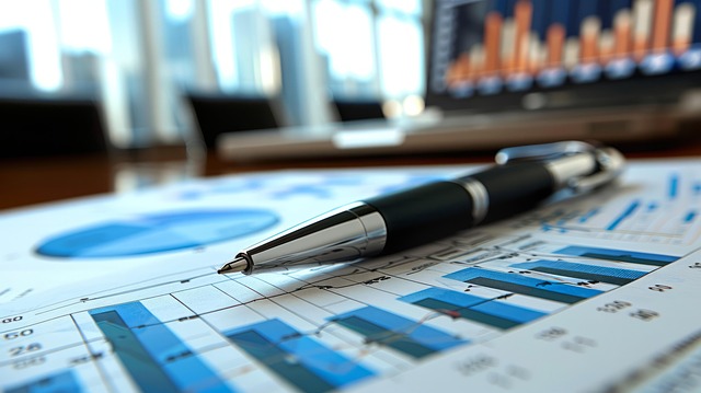 A financial chart with a pen placed on top, symbolizing analysis and comparison between business finance vs accounting.