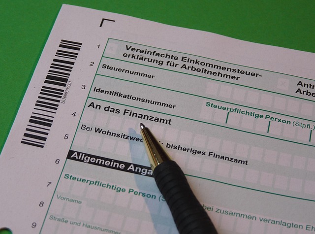 German simplified income tax return form with a pen pointing at the tax office section, highlighting potential for 12% returns.